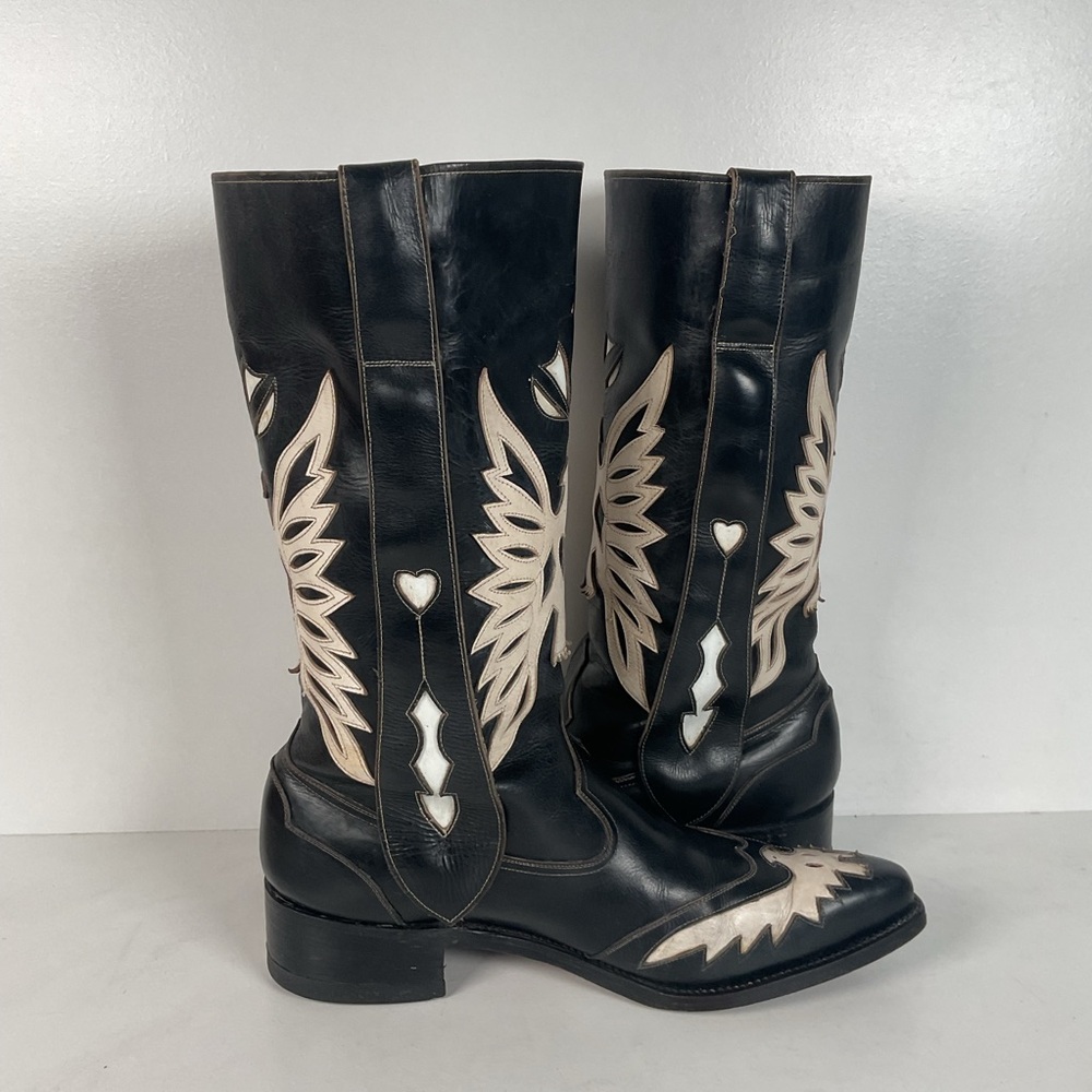 Vintage Thunderbird Cowboy Boots | Tooled Inlays | Mule Ear | 1960s | Men’s 9 - Picture 11 of 16